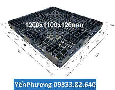 Pallet nhựa một mặt lưới 1200x1100x120mm (đen)