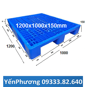 Pallet nhựa mới ba chân 1200x1000x150mm (xanh)